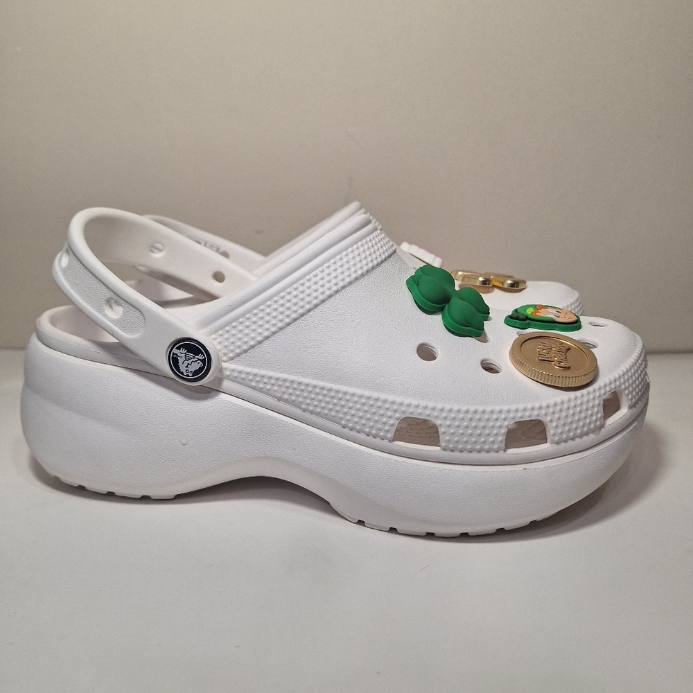 Crocs Crush Clog Platform White Lucky Charms Jibbitz Women's W8